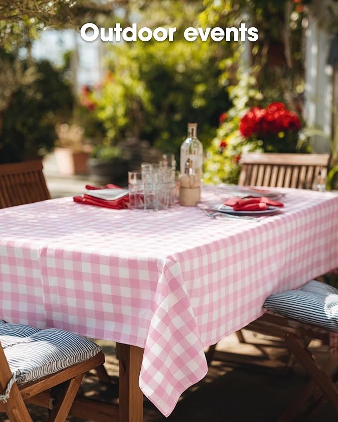 Pureegg Plastic Table Cloth Disposable 8 Pack, 54 x 108 Inch Table Cloths, Party, Picnic, Decorative Gingham Tablecloths, Rectangle, Pink and White Checkered Cover, Leakproof & Sturdy, Pink Plaid