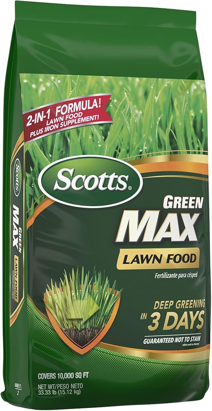 Scotts Green Max Lawn Food, Lawn Food Plus Iron Supplement for Deep Greening, 33.33 lbs., 2-Pack