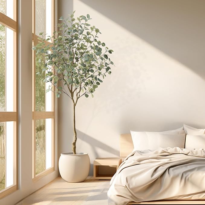 Tall Eucalyptus Tree Artificial,8ft(96in) Faux Eucalyptus Tree with Realistic Silk Leaves, Fake Trees Indoor Outdoor for Home Office Living Room Bedroom Foyer Porch Decor.