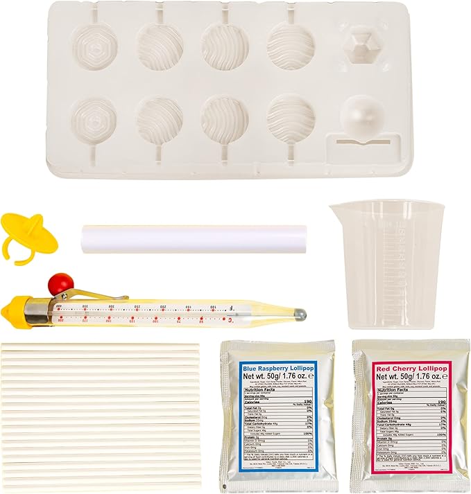 Thames & Kosmos Lollipop Lab STEM Experiment Kit | Make Yummy Red Cherry & Blue Raspberry Lollipops & Ring Lollipops | Explore Chemistry & Math | Includes Real Candy Thermometer, 2-Language Ver, EN/FR