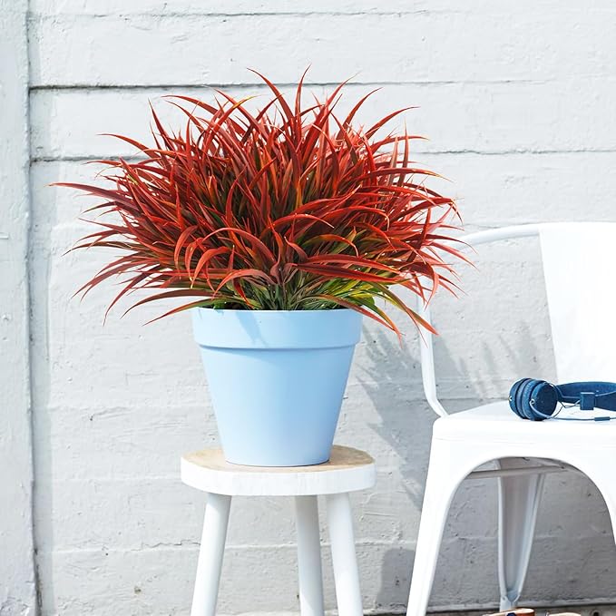 Uieke 28 Bundles Artificial Outdoor Plants UV Resistant Fake Grass Plants Faux Plastic Plants Greenery Shrubs for Home Garden Pathway Window Box Front Porch Cemetery Fall Decor, Autumn Red