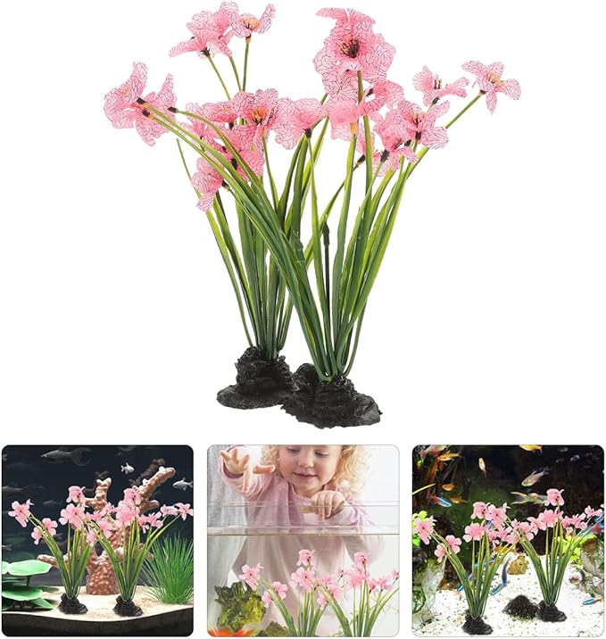 Balacoo 2 Pcs Pink Fish Tank Decor: Plastic Realistic Aquarium Plants, Silk Aquarium Plants for Betta Fish Tank Landscaping Decorations (Pink, 8.3 Inch)
