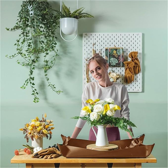 Plant Repotting Mat,Waterproof Leather Plant Transplanting Mats,Indoor Succulent Potting Mat for Change Soil and Watering,Portable Gardening Mats for Transplant and Mess Control (30" X 18",Brown)