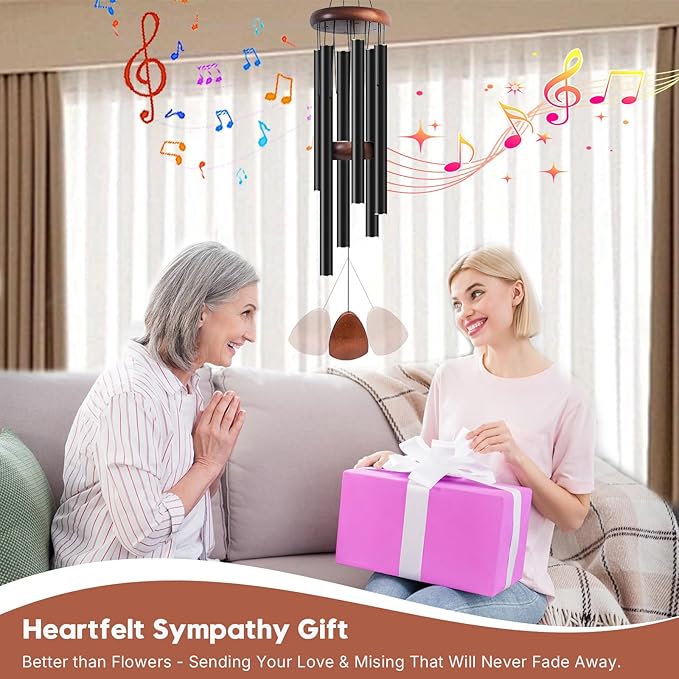 Aluminum Wind Chimes for Outdoor Garden and Yard with Soothing Deep Tones, Creates a Peaceful Ambiance with Sophisticated Wind Catcher, Ideal Calming Gift for Families (Black, 37 Inches)