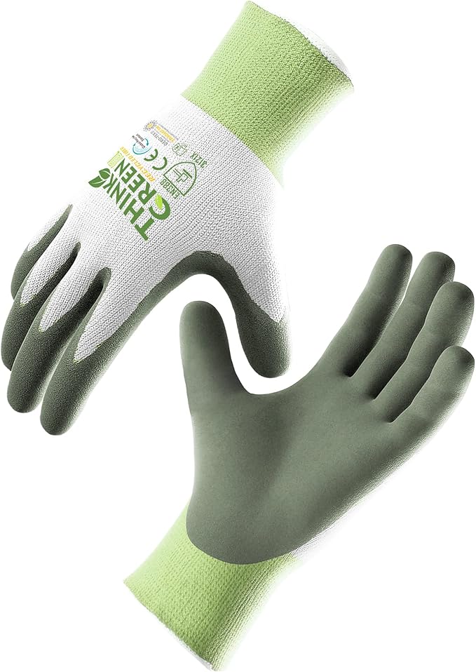 COOLJOB 3 Pairs Gardening Gloves for Women Men, 100% Recycled Polyester with Rubber Coated for Garden Patio Yard Lawn Work, Green, White & Grey, X-Large Size