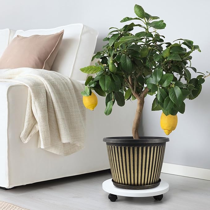 Large-Planter-Indoor-Outdoor Plant Pots, 12 inch 4 Pack Plastic Flower Pots with Saucer and Drainage Holes, Modern Garden Planters for Planting Medium Large Plants, Decorative Resin Garden Pots