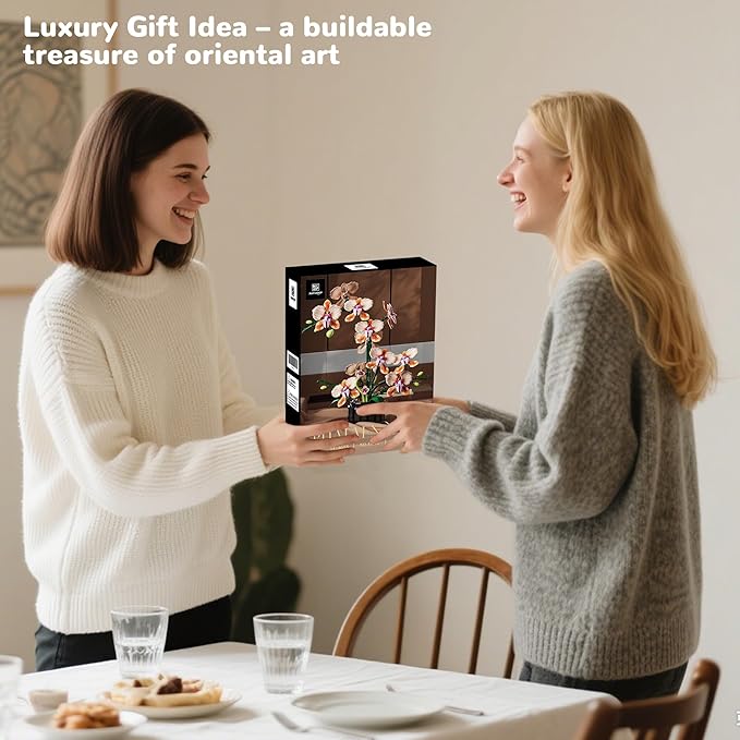 Orchid Building Sets Artificial Flowers Plant Gifts for Her Adults Girls Botanical Collection for Home Kitchen Desk Decor