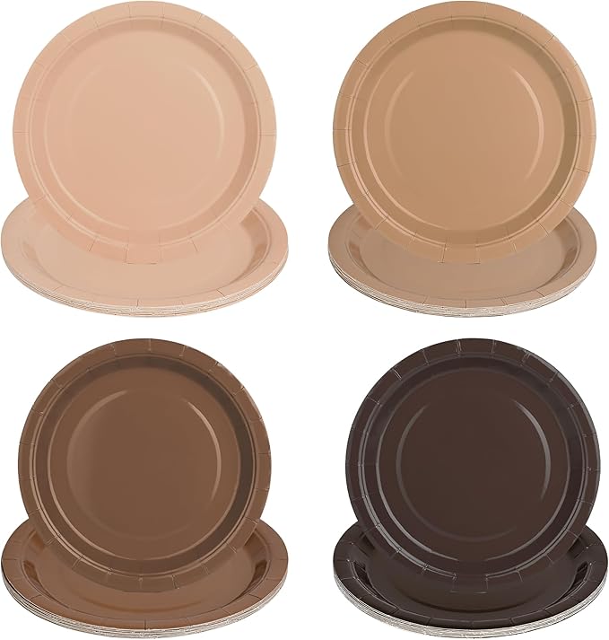 24Pcs Brown Paper Plates Gradient Brown Party Plates 4 Colors 7”Disposable Round Dessert Plates for Birthday Holiday Thanksgiving Gathering Party Supplies