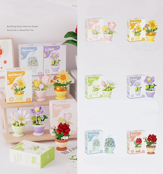 Mini Flower Bonsai Building Toy Potted Plant Blocks Artificial Particle Flower Botanical (Gesang Flower)