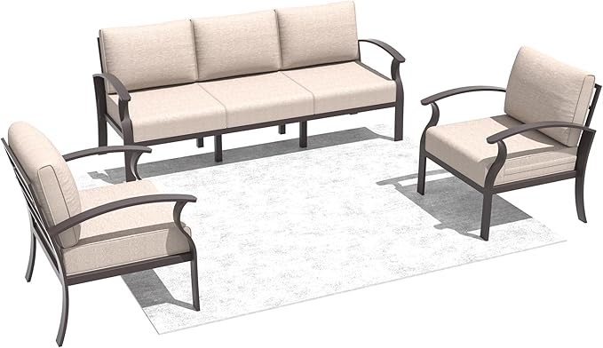 Kurapika Aluminum Patio Furniture Set 5-Seat Modern Metal Outdoor Conversation Sets w/5.1 Inch Cushion Patio Sectional Sofa, Sand