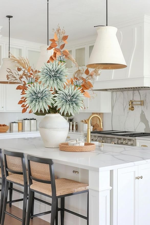 3Pcs Blue Artificial Dahlia Flowers 29.5" Fake Flower Silk Flowers with Long Stem Floral Arrangements Bouquets Faux Dahlias Flowers for DIY Wedding Party Centerpieces Decor Home Office Decoration