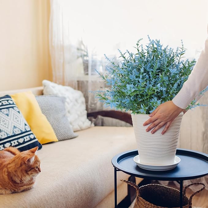 RECUTMS Spring Decoration, Artificial Greenery,Outdoor Artificial Flowers Fake Outdoor Plants, Faux Greenery for Indoor Outside Hanging Plants Garden Porch Window Box Home Farmhouse Décor(Blue)