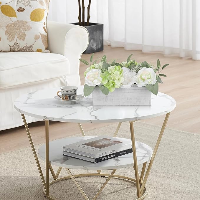 DILATATA Flower Arrangement with Wooden Vase 10" Artificial Flowers in Pot - Fake Flowers in White Rectangular Wooden Vase Potted Faux Flower Centerpieces for Table Decor Living Room - White