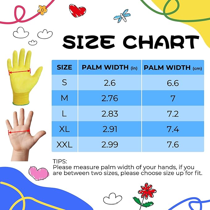 HANDLANDY 2 Pairs Kids Gardening Gloves, Toddler Children Garden Yard Work Outdoor Playing Gloves, Rubber Coating, for Girls Boys Youth (Size XXL, Yellow)
