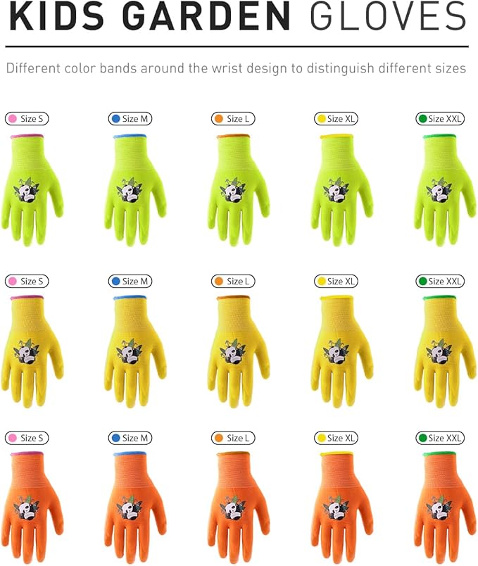 HANDLANDY 3 Pairs Kids Gardening Gloves Latex Free, Nitrile Coated Children Toddler Garden Yard Outdoor Playing Gloves for Little Girls Boys (Size S)