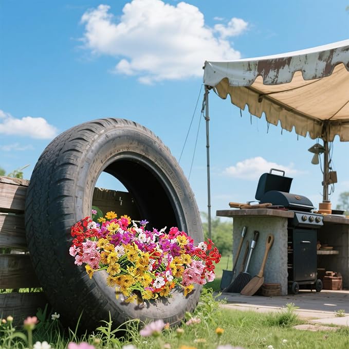 Grever 24 Bundles Artificial Flowers for Outdoor 6 Multicolor UV Resistant Fake Plastic Flowers Faux Plants for Wedding Farmhouse Garden Porch Window Box Indoor Decoration