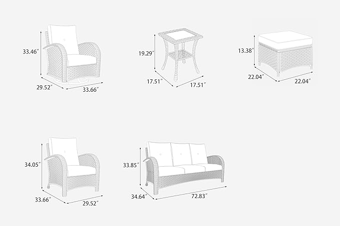 LayinSun 9 Pieces Outdoor Patio Furniture Set, Rattan Wicker Sectional Swivel Rocker Chairs Sets