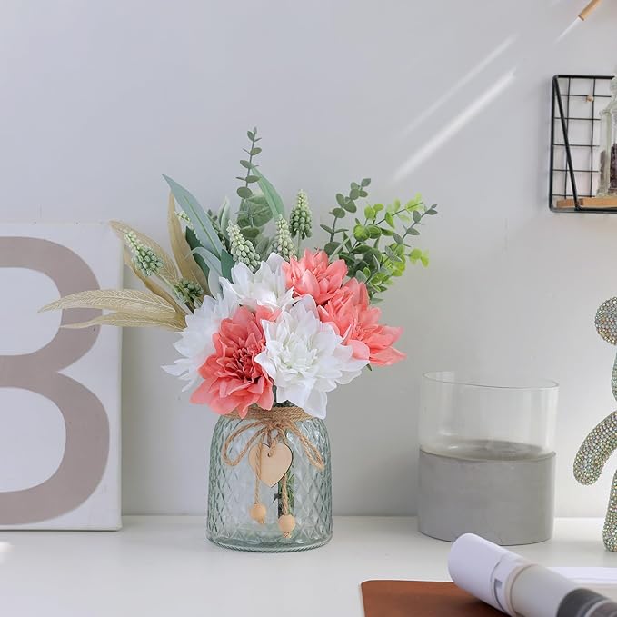 Faux Flowers with Vase,Artificial Silk Flowers in Vase, Fake Plant Eucalyptus and Willow,Flower Arrangement for Home Farmhouse Dining Table Centerpiece Decorations Coffee Table Decor (Dusty Pink)