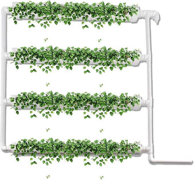 Wall-Mounted Hydroponic Grow Kit, 1 Layers 36 Plant Sites 4 Food-Grade PVC-U Pipes Hydroponics Planting System with Water Pump, Pump Timer, Nest Basket and Sponge for Leafy Vegetables