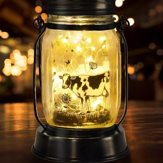 kyoryuger Cow Gifts for Women/Men Cow Lovers Solar Lantern Mom Birthday, Mothers Day, Solar Garden Decoration Outside for Yard, Patio,Backyard,Porch, Torches