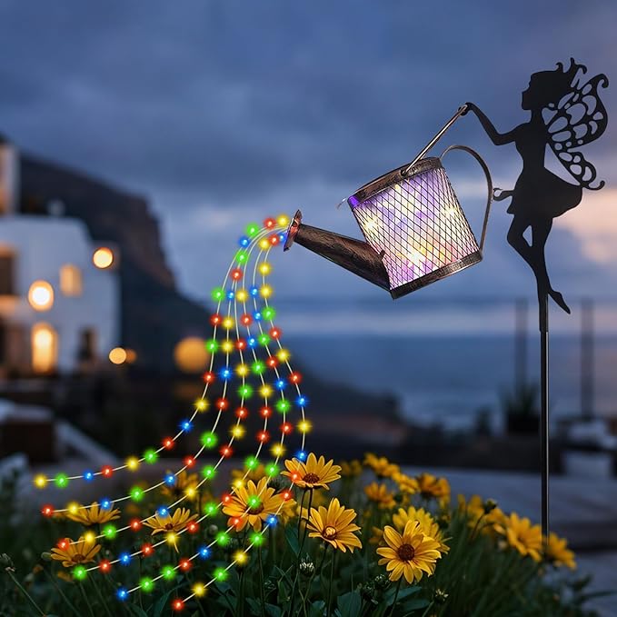 Solar Watering Can Lights Outdoor Decor, Metal Solar Fairy Light IP65 Waterproof, Hanging Garden Backyard Decor Lights Outside Patio Lawn, Gifts for Mom Grandma Women Birthday (Multicolor)