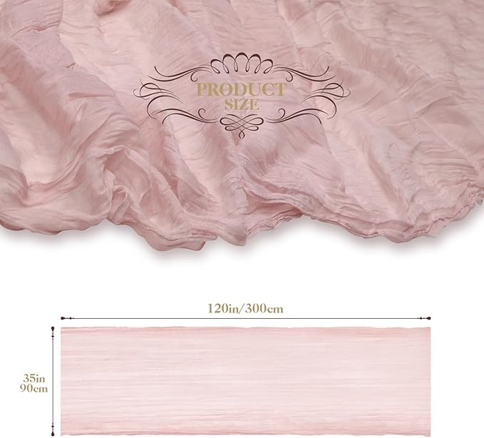 Le courant 3 Pieces 10Ft Cheesecloth for Straining, Table Runner Cloth Runner Boho Gauze Table Runner for Wedding Bridal Shower First Communion Centerpiece Engagement Spring Decor, Dusty Pink