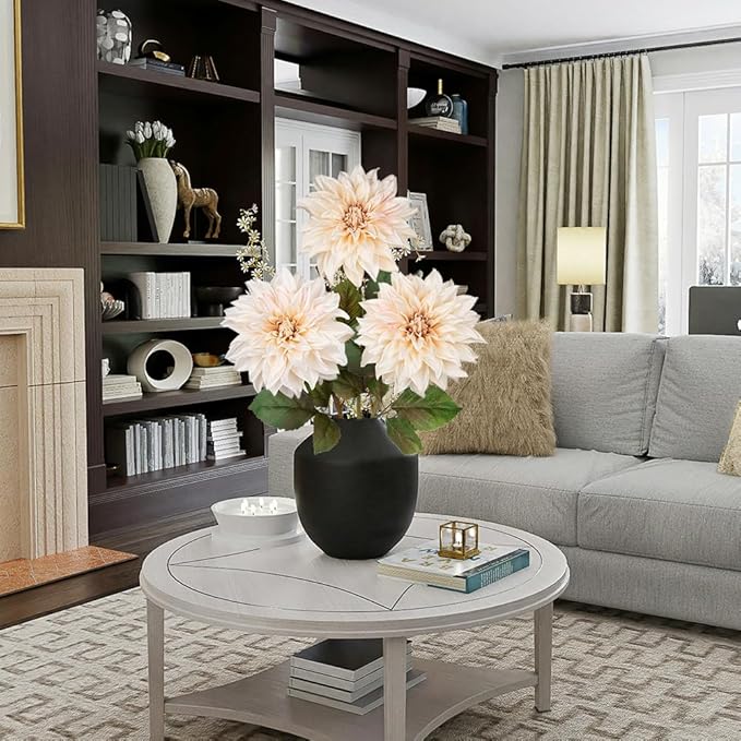 3Pcs White Artificial Dahlia Flowers Fall Fake Flower Silk Flowers with Long Stem 28" Floral Arrangements Bouquets Autumn Faux Dahlias Flowers for DIY Wedding Party Centerpieces Home Decor