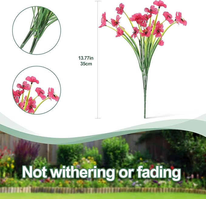 22 Bunches of Outdoor Artificial Flowers, UV Resistant Fake Flowers Artificial Silk Flowers with Plastic Plants for Indoor Outdoor Front Porch Hanging Planter Decoration (22, Rose Red)