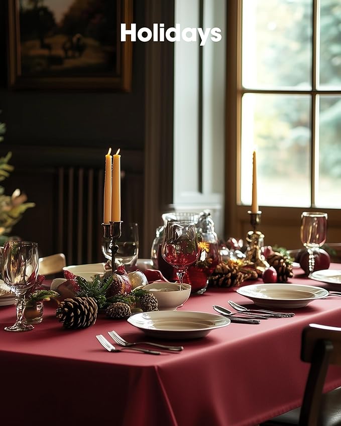 Pureegg Plastic Table Cloth Disposable 8 Pack, 54 x 108 Inch Table Cloths, Party, Thanksgiving Decorations, Harvest, Fall Tablecloths, Rectangle, Maroon Plastic Cover, Leakproof & Sturdy, Burgundy