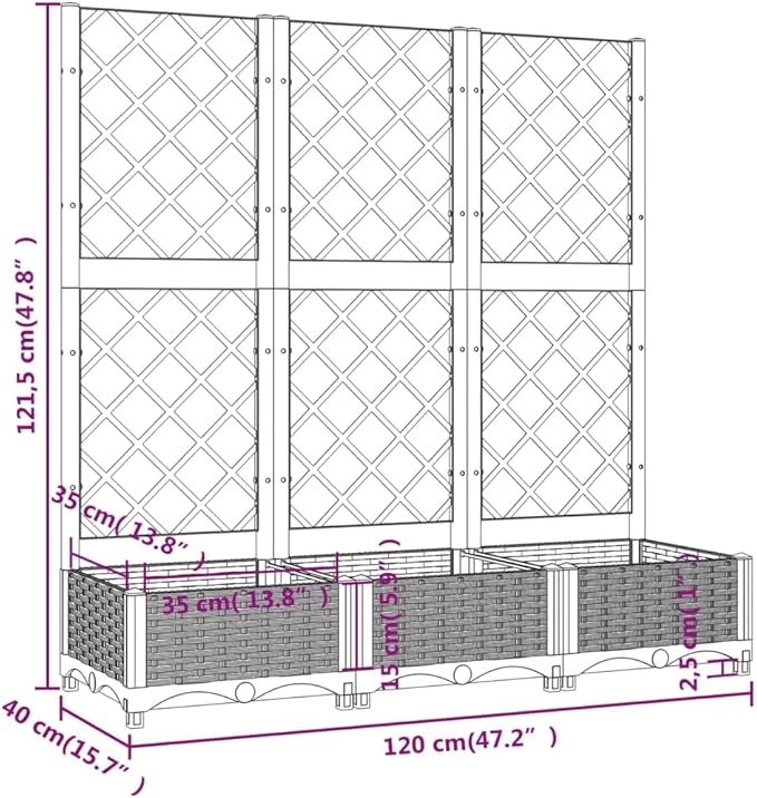 Garden Planter with Trellis, Trellis with Planter Box, Outdoor Raised Garden Bed for Climbing Plants, Raised Garden Bed Garden Planter Box, White 47.2"x15.7"x47.8" PP