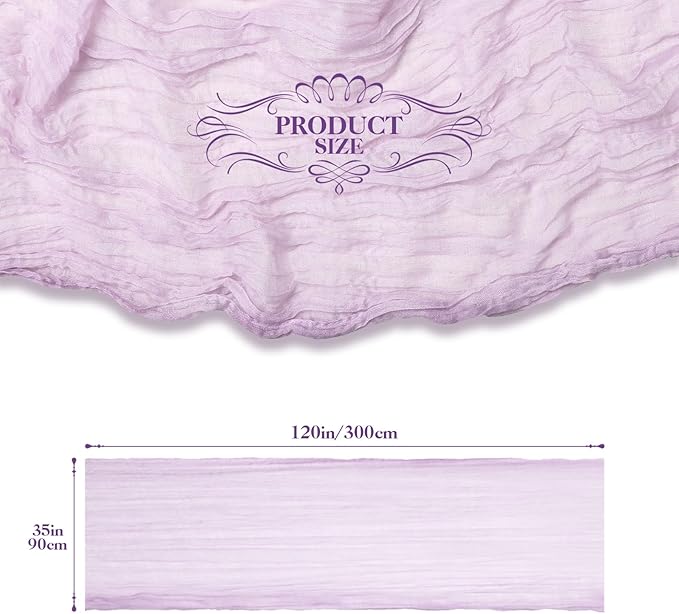 Le courant 10Ft Cheesecloth Table Runner, Rustic Boho Gauze Cheese Cloth Runner Table Runner for Weddings Bridal Baby Shower Birthday Holiday Parties Home Decor, Lilac