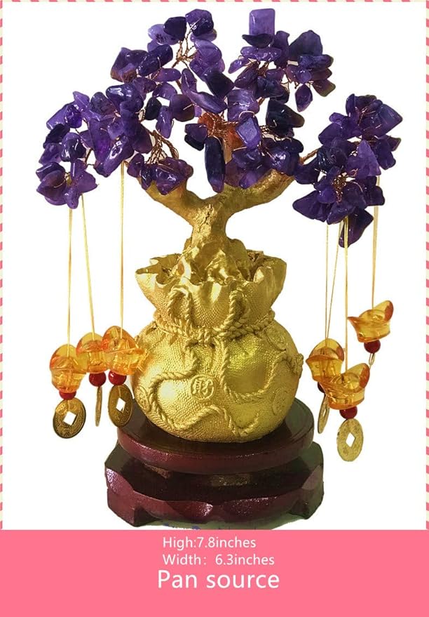 Feng Shui Citrine/Citrine Money Tree and Citrine Tree, Faucet Crystal Tree/Chinese Dragon Fortune Crystal Tree/Gift Tree (Purple)