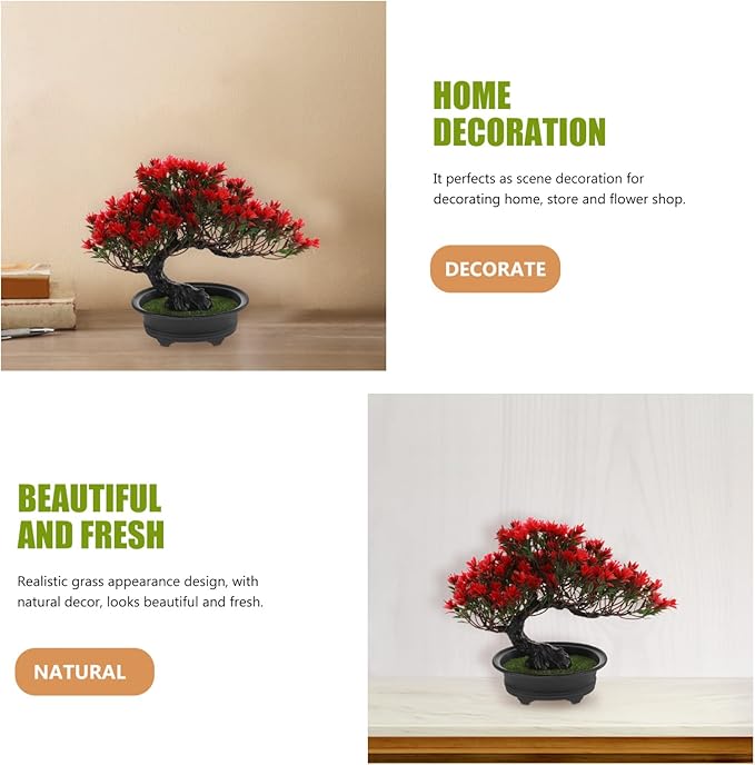 Hemoton Fake Bonsai Tree Artificial Pine Tree Christmas Party Decoration Bonsai Home Décor Fake Plants for Wall Farmhouse Room Décor 12.59x9.44 Red Artificial Bonsai Tree Realistic