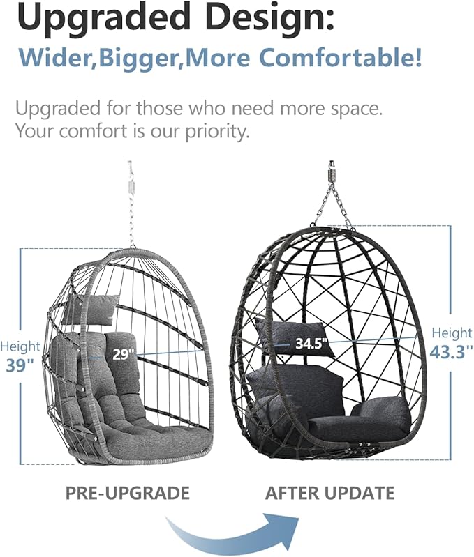 SWITTE Egg Swing Chair with Stand, Outdoor Patio Hanging Egg Chair, Indoor Hammock Chair with Cushion for Garden Backyard, 400LBS Capacity-Dark Grey