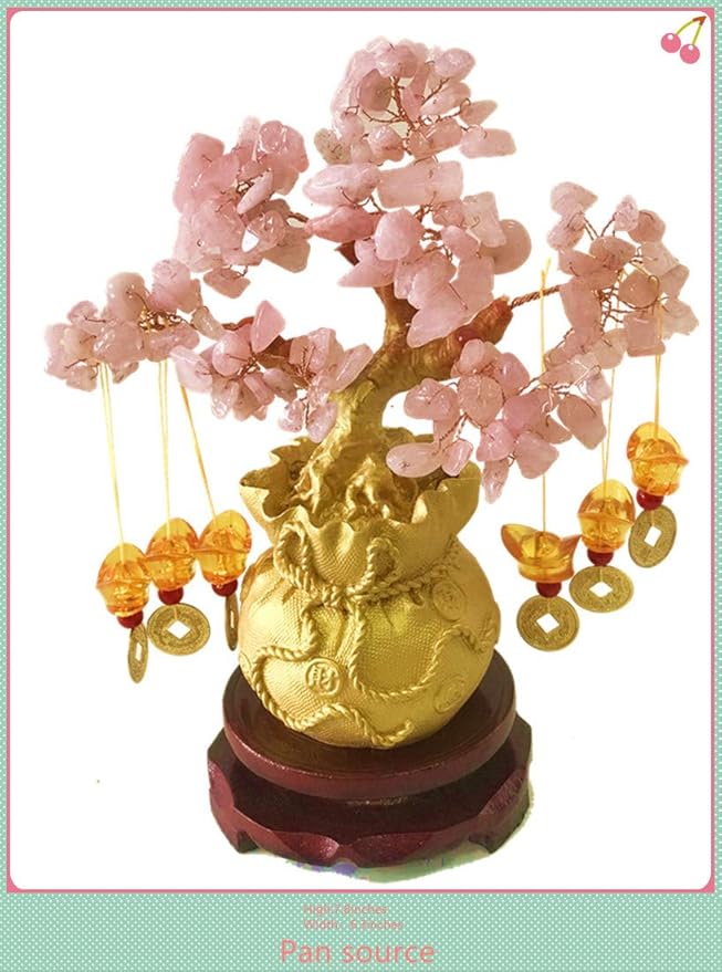 Feng Shui Citrine/Citrine Money Tree and Citrine Tree, Faucet Crystal Tree/Chinese Dragon Fortune Crystal Tree/Gift Tree (Pink)