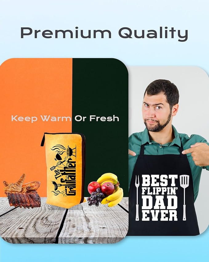 Dad Grilling Accessories Gifts Apron & BBQ Blanket for Resting Meat, Unique Christmas, Fathers Day & Birthday Outdoor Barbecue Smoker BBQ Bag Gifts for Men Who Want Nothing