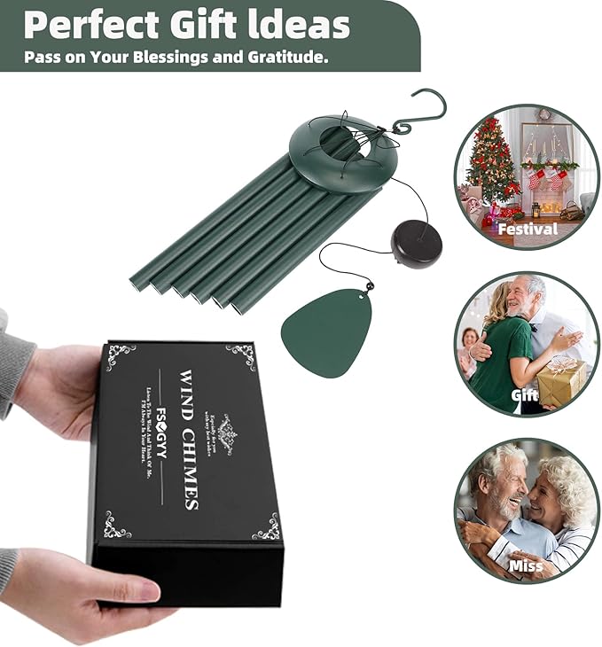 Wind-Chimes-Outdoor-Deep-Tone, Large Soothing Melodic Tones Windchimes, Wind Chimes for Outside, Memorial Wind Chime Best Gift for Mom Women Grandma Neighbors(32" Forest Green Coated Aluminum)