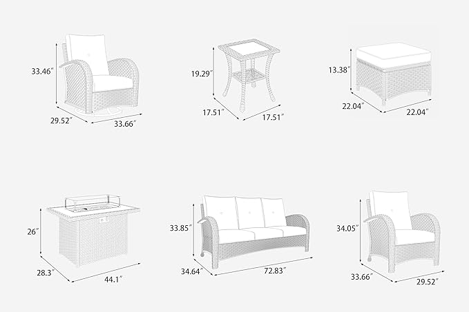LayinSun 10 Pieces Outdoor Patio Furniture Set with Fire Pit Table, Rattan Wicker Sectional Swivel Rocker Chairs Sets