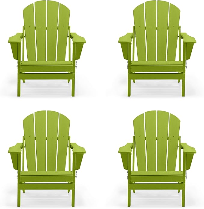 Westin Outdoors Laguna WO Home Furniture Adirondack Chair 4 PC Set Classic Outdoor Patio Folding Chair for Bon Fire Pit Lawn Backyard Beach Plastic Weather-Resistant (Lime)