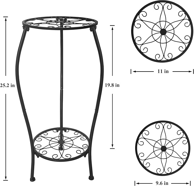 Metal Plant Stand 2 Tier Indoor Outdoor, Tall Flower Pot Shelf Rustproof Stable Corner Stand, 25.2 inch Multiple Plant Display Rack for Living Room Patio Balcony Garden, 2 Pack