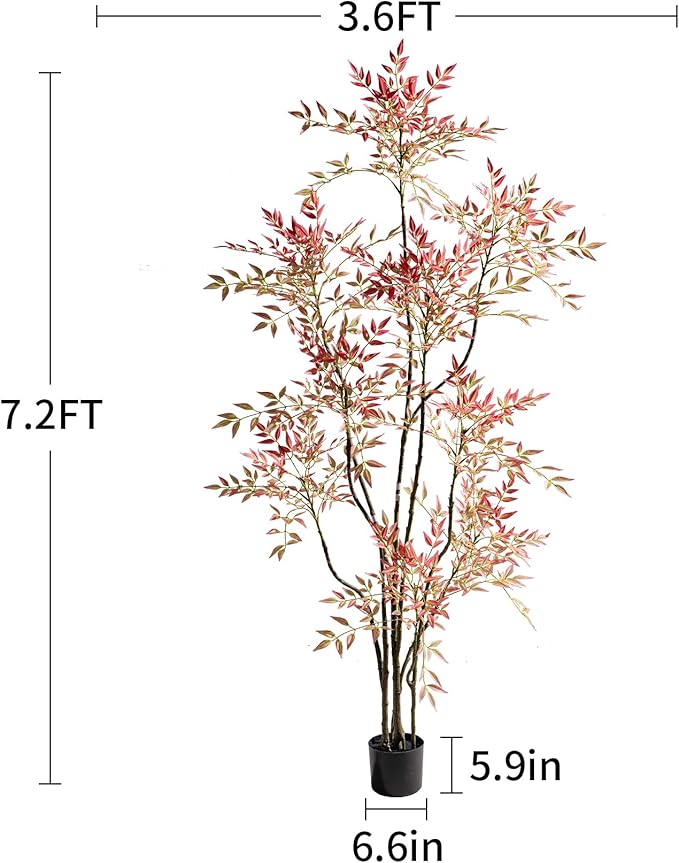 7.2ft Faux Bamboo Tree Artificial Nandina Tree Artificial Indoor Plants Realistic Fake Potted Tree with 800+ Leaves, Cement Planter - Home Office Decor Perfect for Housewarming Gift Non-Toxic