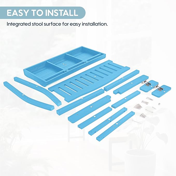 2-Person HIPS Outdoor Bench, Weatherproof Garden Bench with 800 lbs Weight Capacity, Artificial Wood Grains, Never Rot or Fade, Patio Benches for Garden, Porch, Balcony, Backyard,Park, Blue