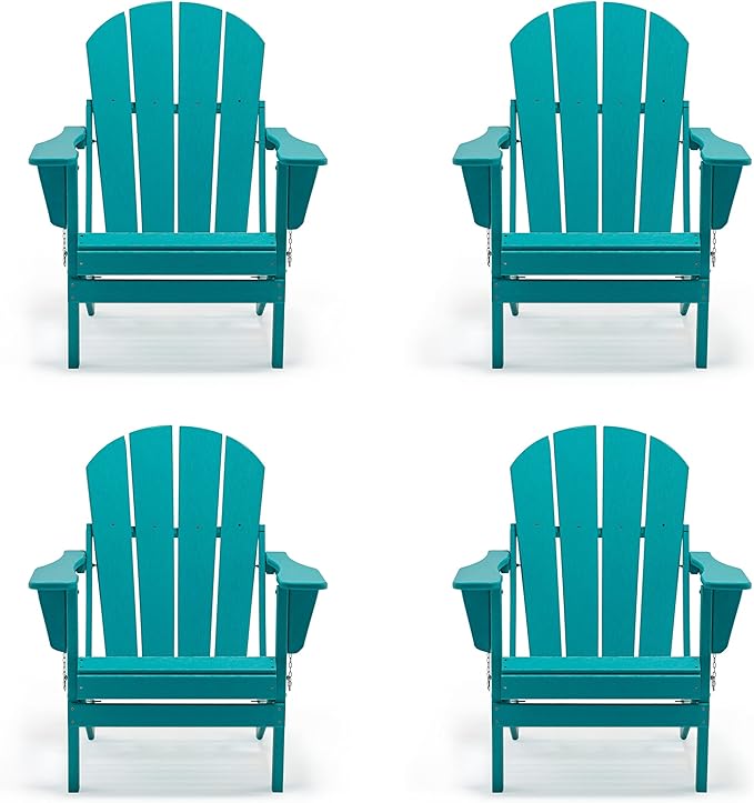 Westin Outdoors Laguna WO Home Furniture Adirondack Chair 4 PC Set Classic Outdoor Patio Folding Chair for Bon Fire Pit Lawn Backyard Beach Plastic Weather-Resistant (Turquoise)