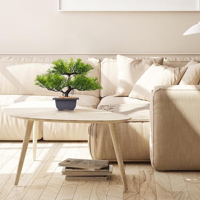 Artificial Bonsai Tree Small Realistic Fake Plant in Pot for Indoor Home Office Desk Decor, Low-Maintenance Tabletop and Bookshelf Decoration