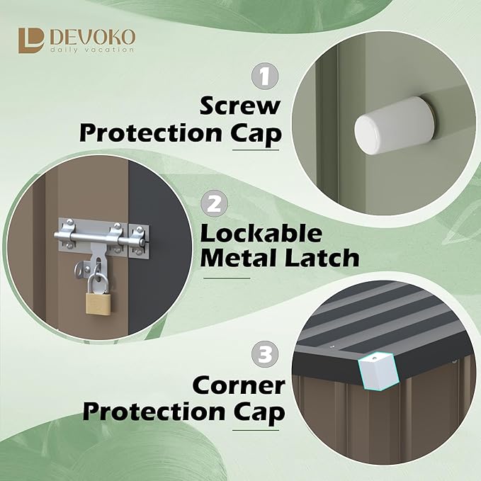 Devoko Outdoor Storage Shed 5 x 3 FT Lockable Metal Garden Shed Steel Anti-Corrosion Storage House with Single Lockable Door for Backyard Outdoor Patio (Brown)