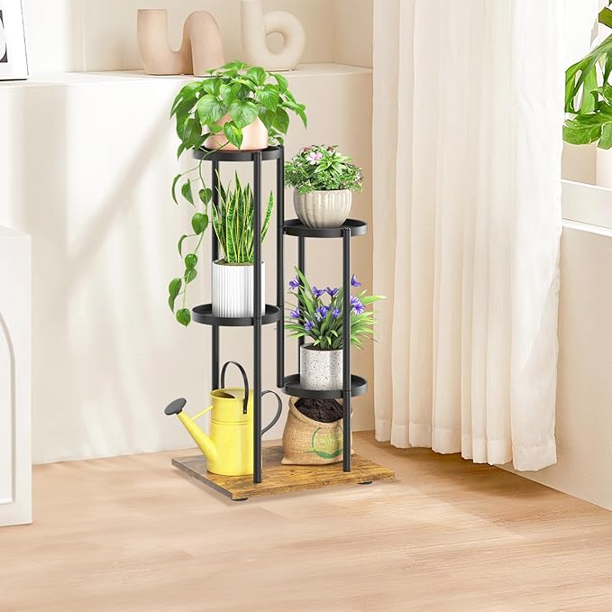 LASZOLA Black 4 Tier Plant Stand Indoor Heavy Duty Metal Planter Flower Holder Rack, Multi Modern Narrow Organizer, Floor Vertical Tower, Spiral Sturdy Decorate for House Bathroom Office Living Room