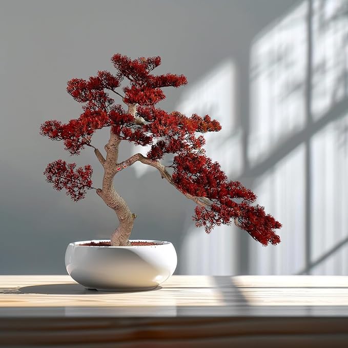3ft(43in) Artificial Bonsai Tree Juniper Faux Plants Indoor Big Fake Plants Decor with Ceramic Pots for Home Table Office Desk Bathroom Shelf Bedroom Living Room Farmhouse Decorations (Red)