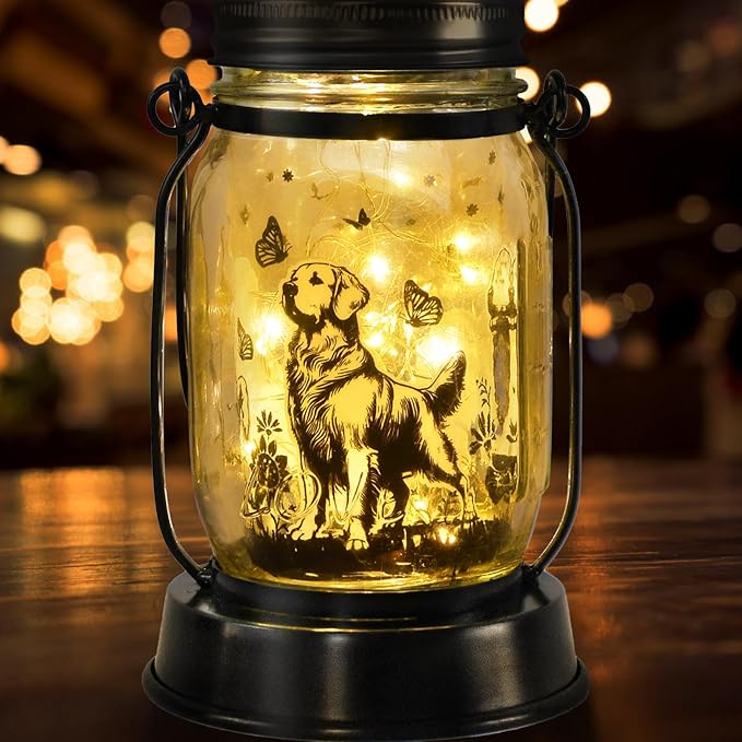 Golden Retriever Gifts for Women/Men Golden Retriever Solar Lanterns Dog Mom Birthday Dog Lovers Lantern Pet Loss Pet Memorial Lights Solar Garden Decoration for Yard, Patio,Backyard,Porch Torches