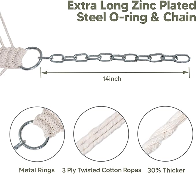 SUNCREAT 2 Person Hammocks for Trees, Lightweight Hammock for Outdoor, Patio, Garden, Backyard, Green Stripes