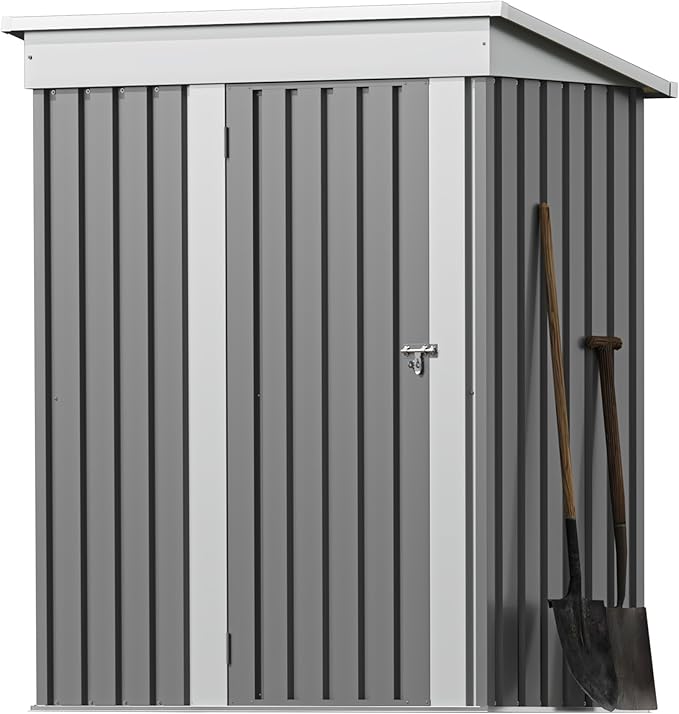 Greesum 5×3 FT Outdoor Storage Shed, Metal Storaged Sheds Without Floor, Tool Sheds with Lockable Doors and Slooping Roof for Garden, Patio, Backyard, Gray